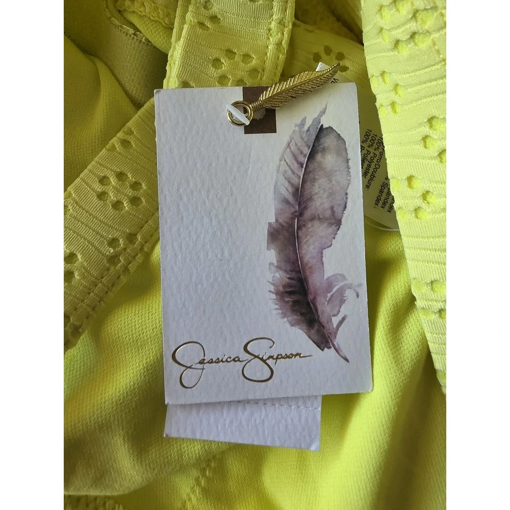 NWT Jessica Simpson Yellow Eyelet One Piece Swimsuit Women M Scoop Neck Resort